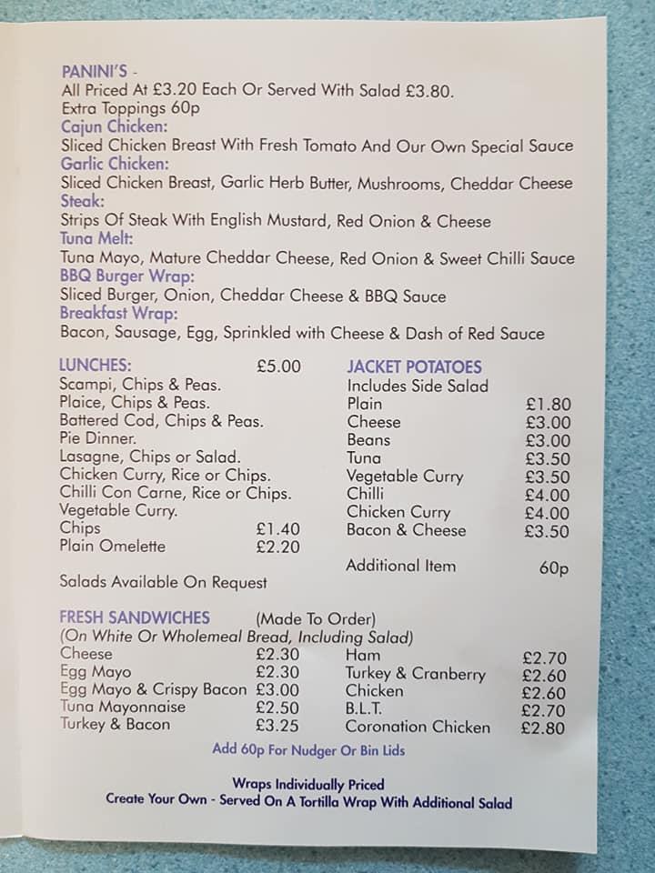 Menu at Strummers cafe, Birkenhead