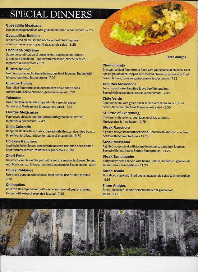 Menu at Yucatan Restaurant, Sumter