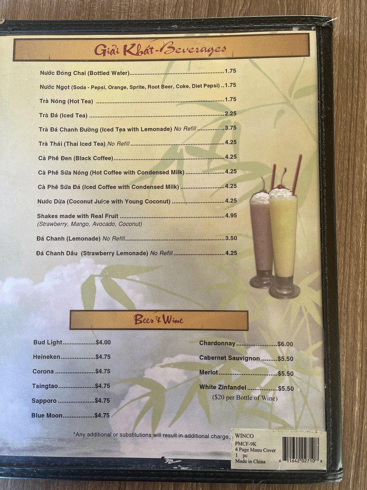 Menu at Phở Dynasty Vietnamese restaurant, Elk Grove, Elk Grove Florin