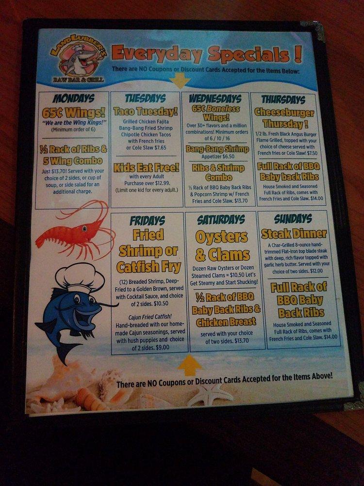 Menu at LandLubber's Raw Bar & Grill, Plantation, N Pine Island Rd