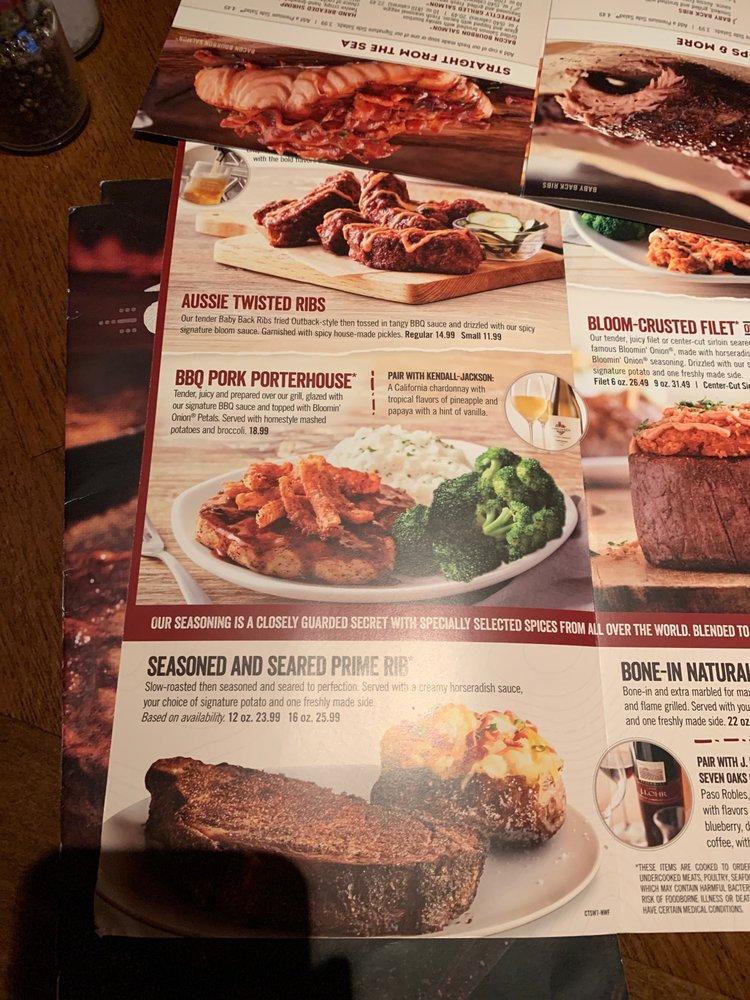 Menu at Outback Steakhouse, Laughlin