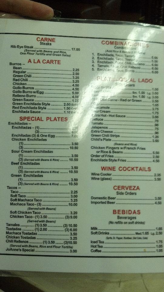 Menu at La Casita Cafe, Globe