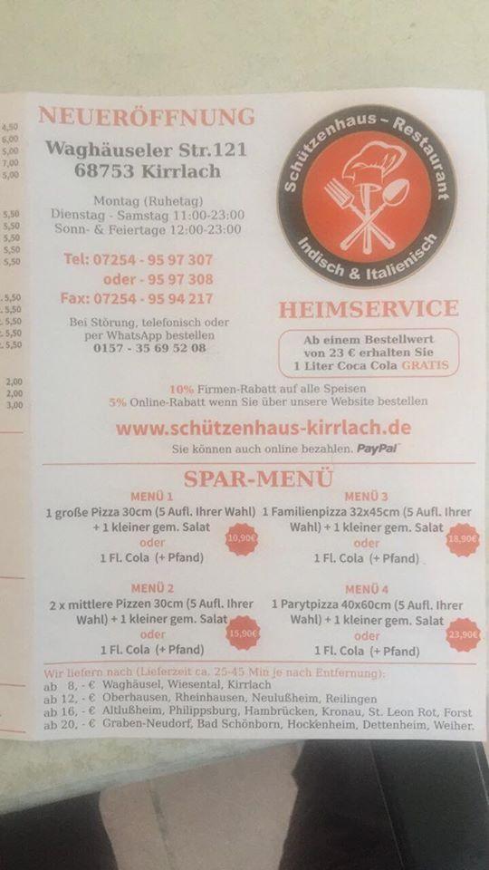 Menu at Restaurant Schützenhaus Indisch Italienisch Waghäusel