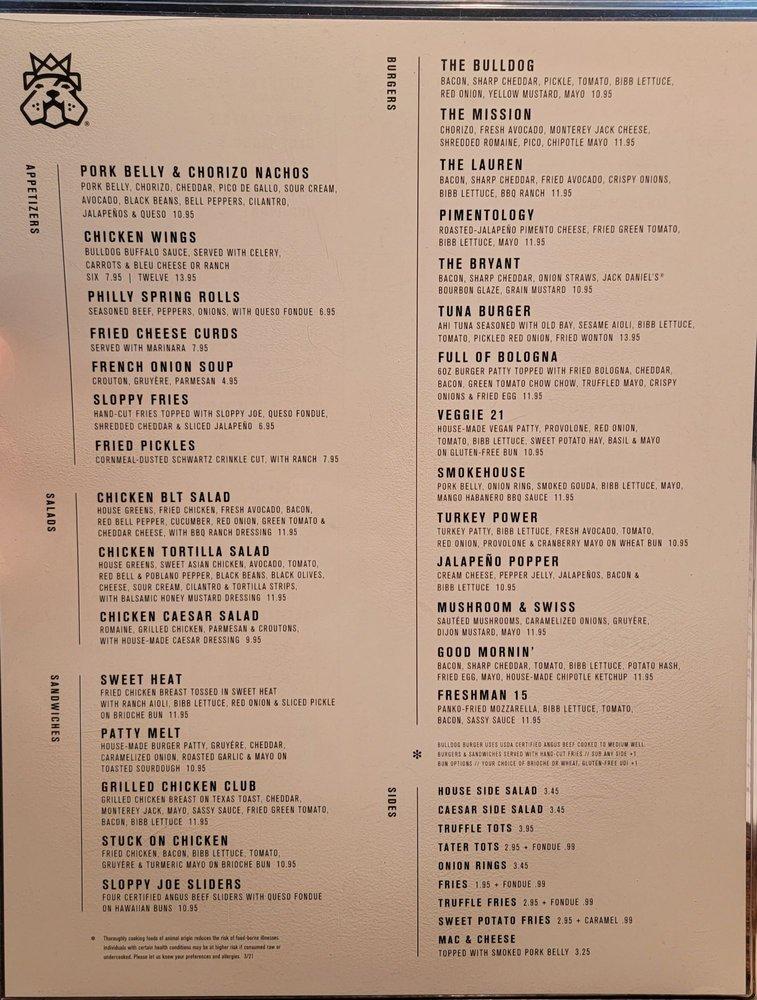 Menu at Bulldog Burger Company Ridgeland restaurant, Ridgeland