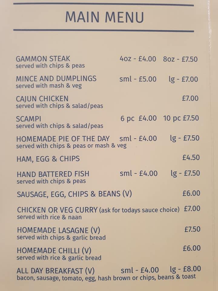 Menu At Starting Gate Pub Bar Redcar