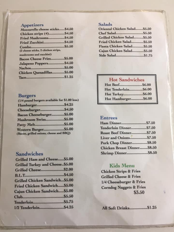 Menu at Hungry Mule restaurant, Lathrop