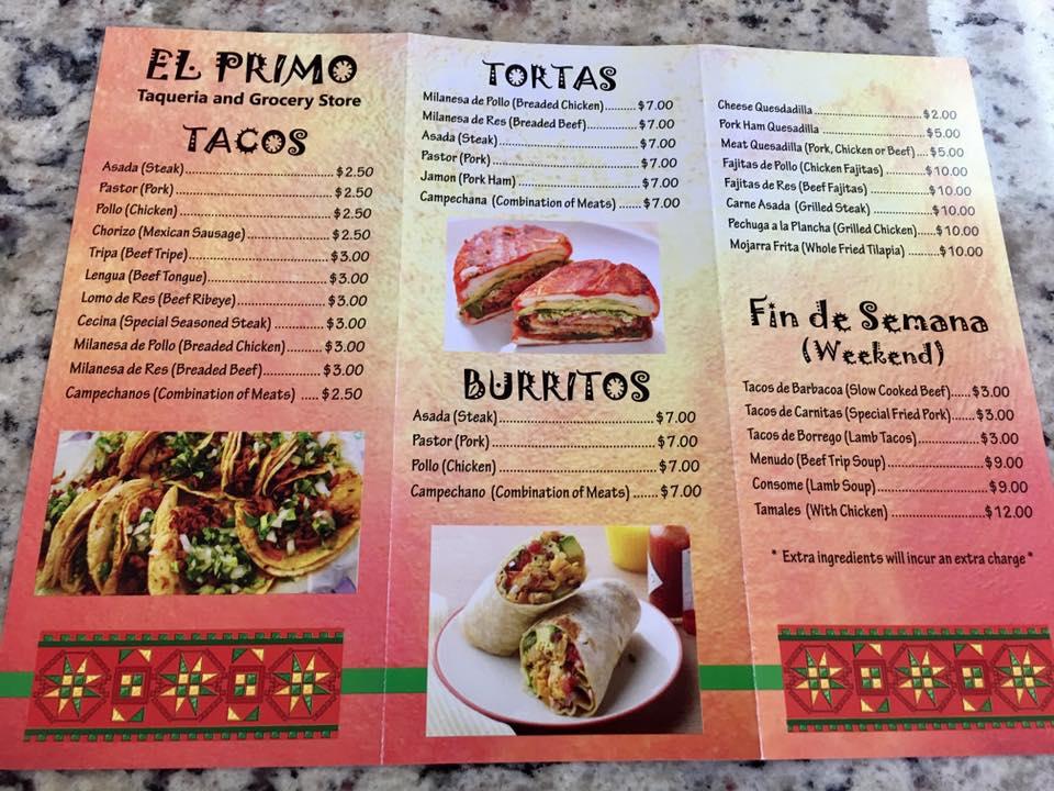 Menu at Abarrotes El Primo, Sun Prairie