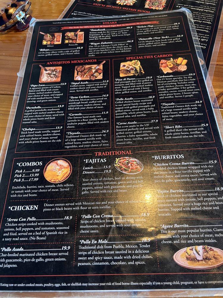 Menu at Al Carbon Steakhouse, McCleary