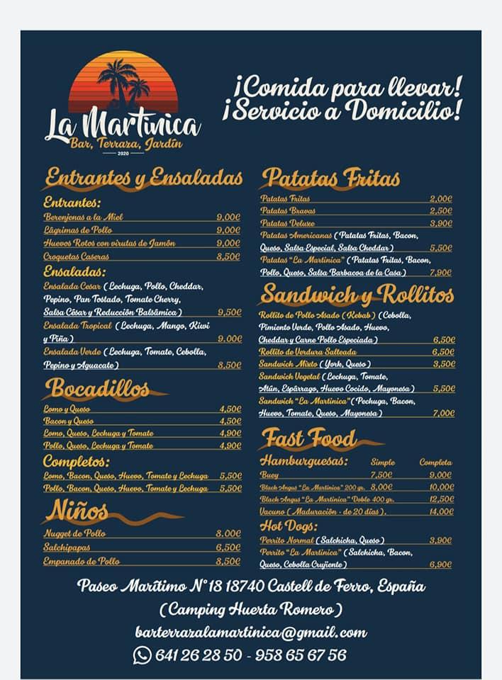 Menu at La Martinica - Bar Terraza, Castell de Ferro