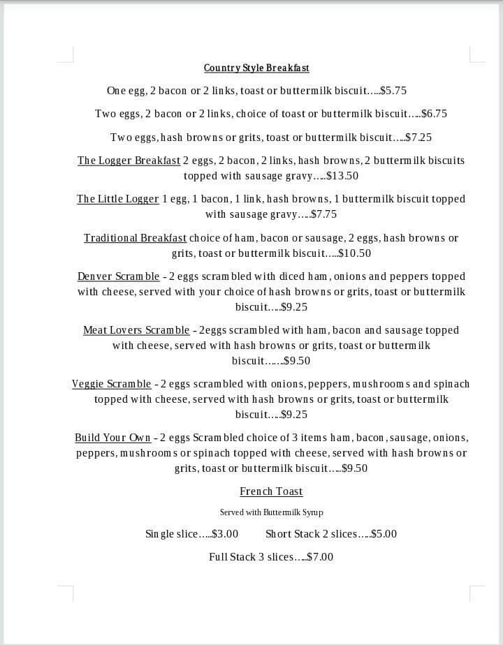 Menu at Monica's Buttermilk Kitchen restaurant, Chewelah
