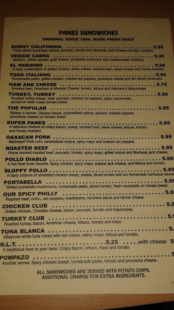 Menu at Panes Bread Cafe, Chicago