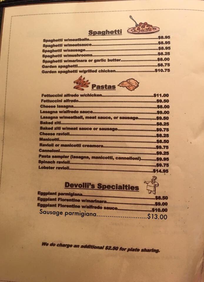 Menu at Devolli's Italian Restaurant, Denison