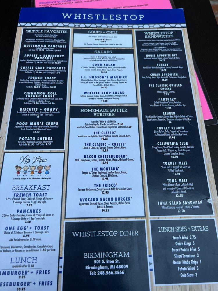 Menu at Whistle Stop Diner restaurant, Birmingham, 501 S Eton St