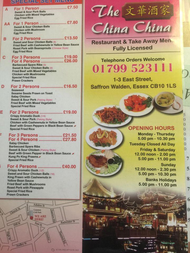 Menu at China china in saffron walden restaurant, Essex