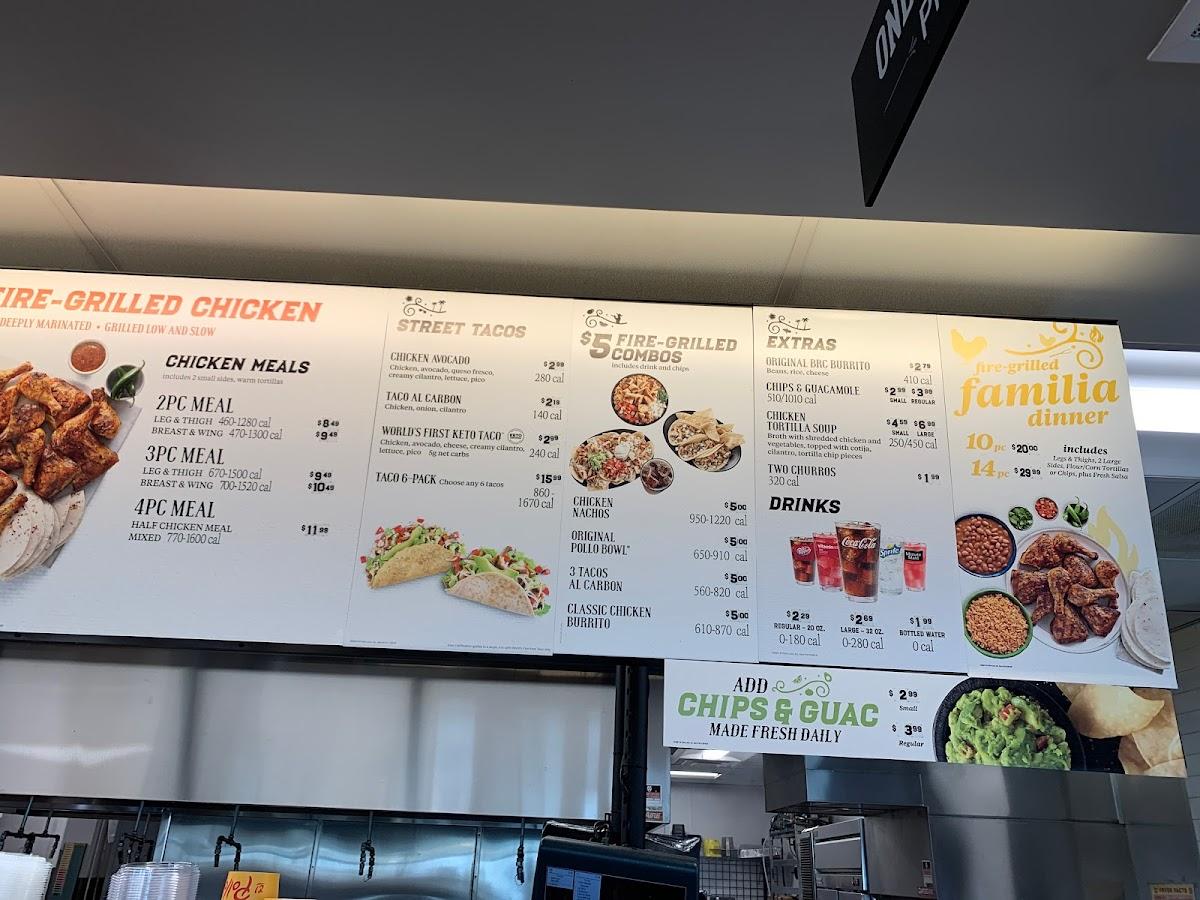 Menu at El Pollo Loco fast food, Yuba City, Colusa Hwy