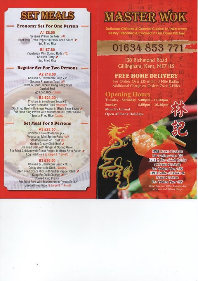 Menu at Master Wok restaurant, Gillingham