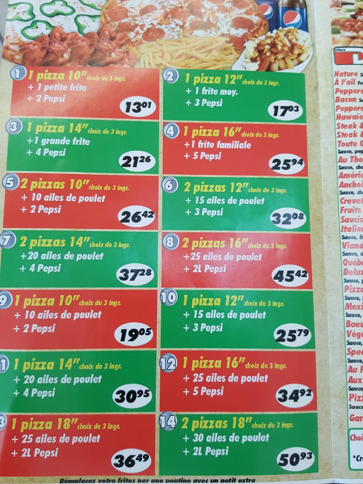 Menu de Chez Dan Pizzéria Toujours 2 pour 1