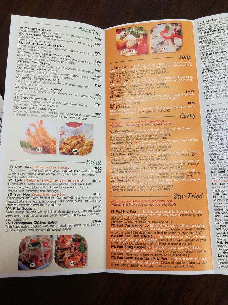 Carta de Hong Thai Restaurant, Salem
