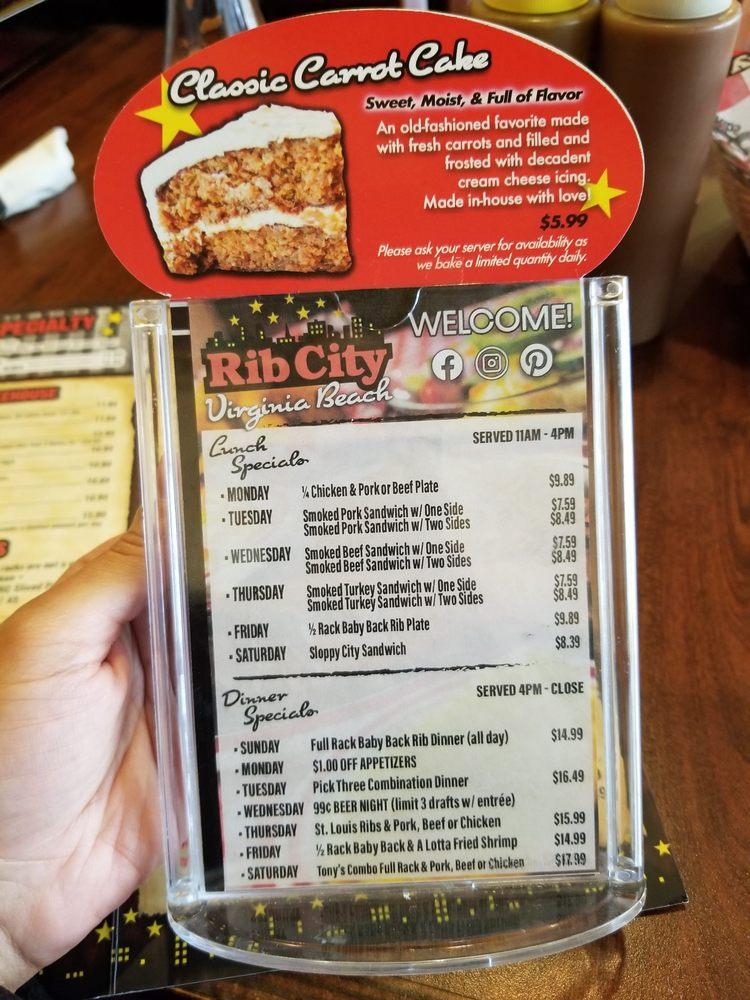 Menu at Rib City BBQ, Virginia Beach