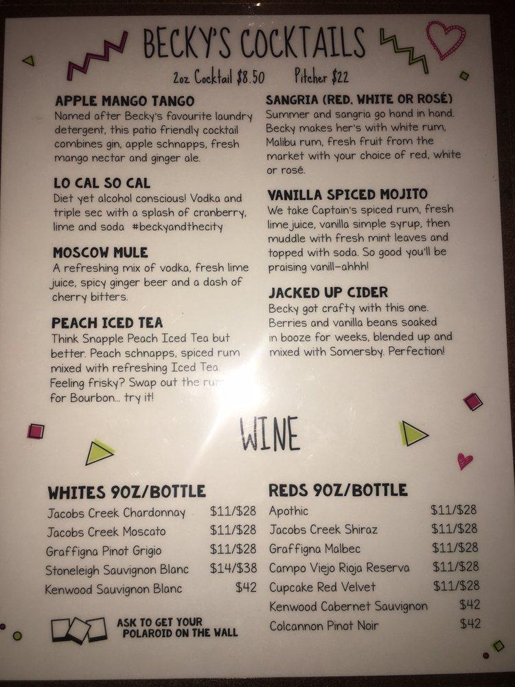 Menu at Becky's Apartment pub & bar, Waterloo