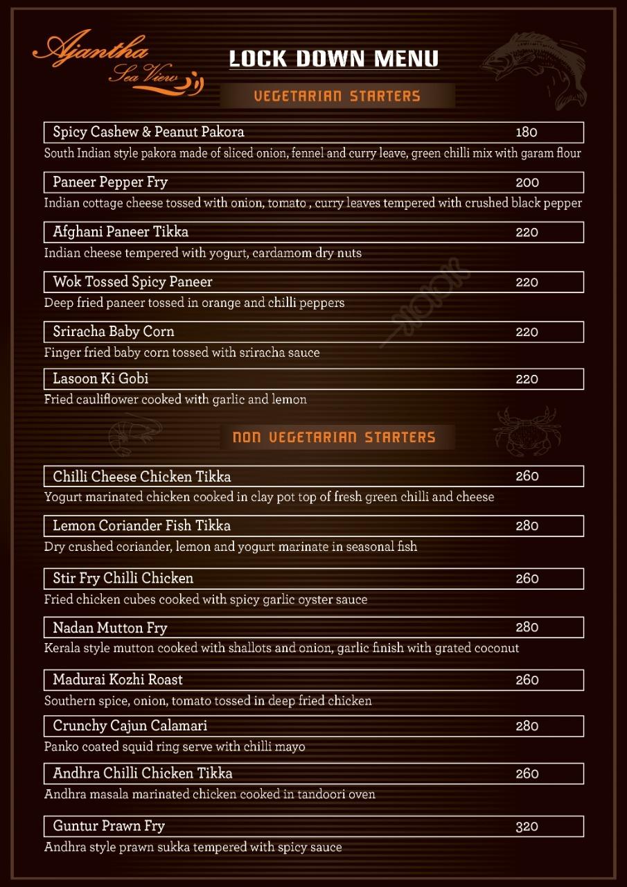 Hotel Ajantha Sea View menu