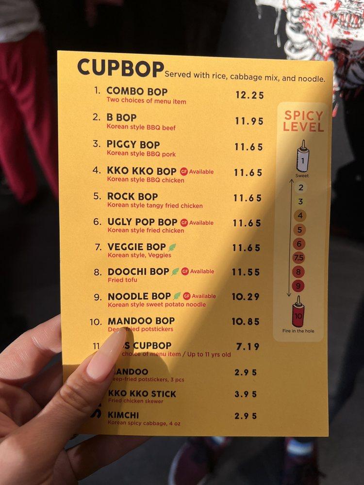 Menu at Cupbop Korean BBQ in a Cup, Tucson