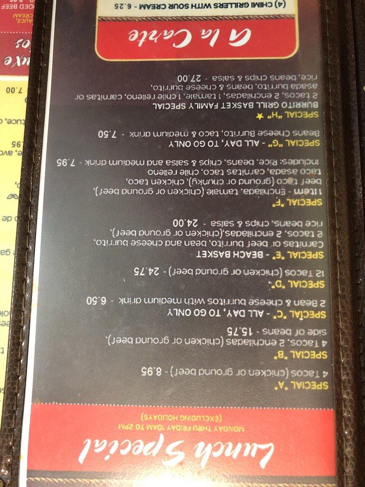 Menu at El Burrito Grill restaurant, Long Beach, N Bellflower Blvd