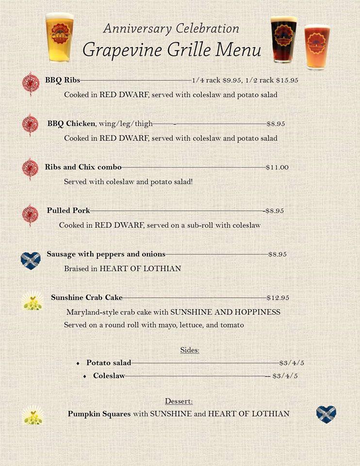 Menu at Grapevine Grille pub & bar, Middlebury