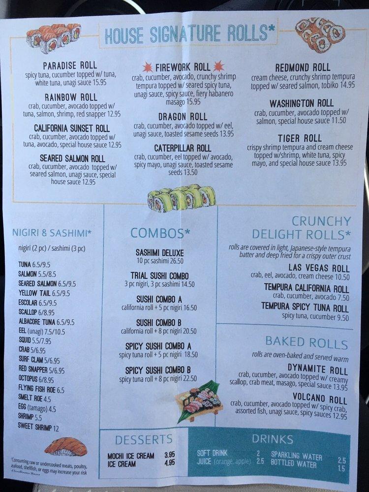 Menu at The Bento Box restaurant, Redmond