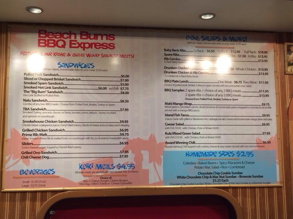 Menu at Beach Bums BBQ Express, Kahului