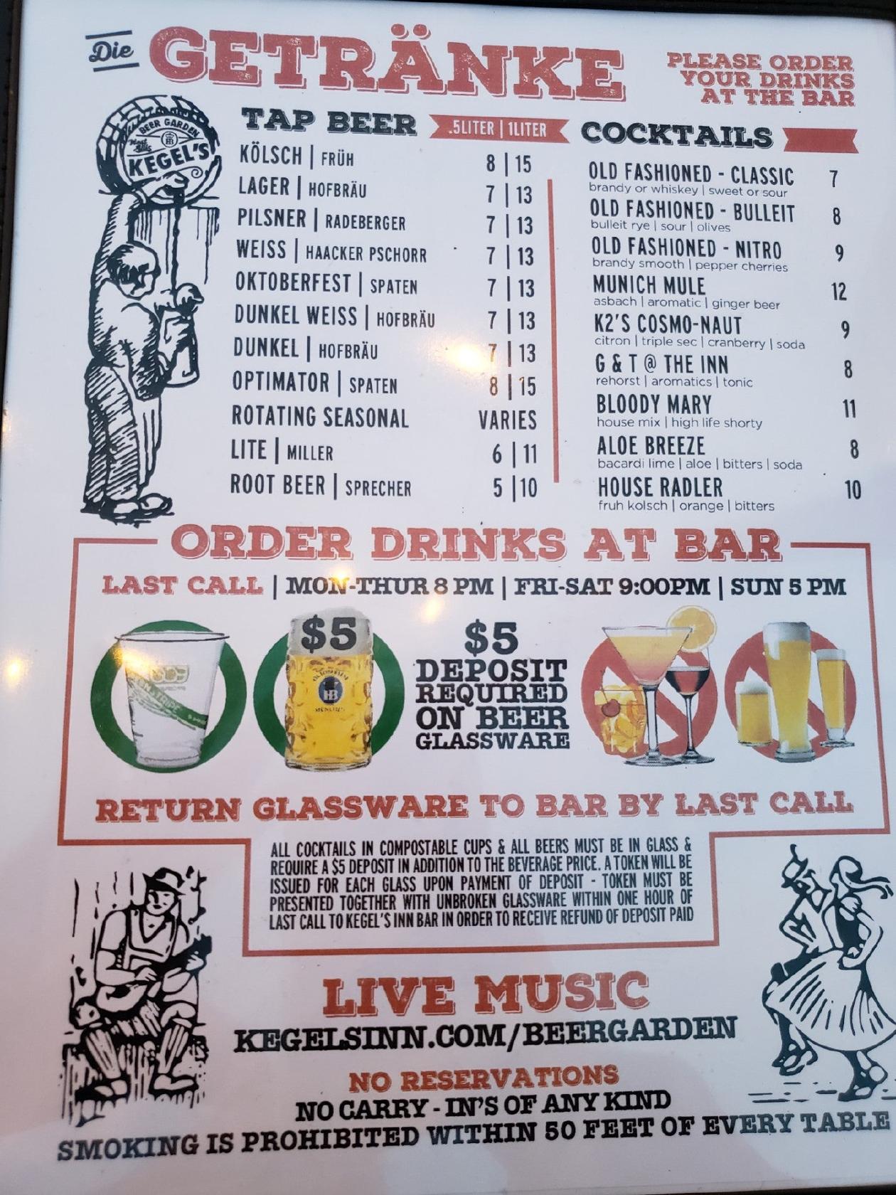 Menu at Kegel's Inn restaurant, West Allis