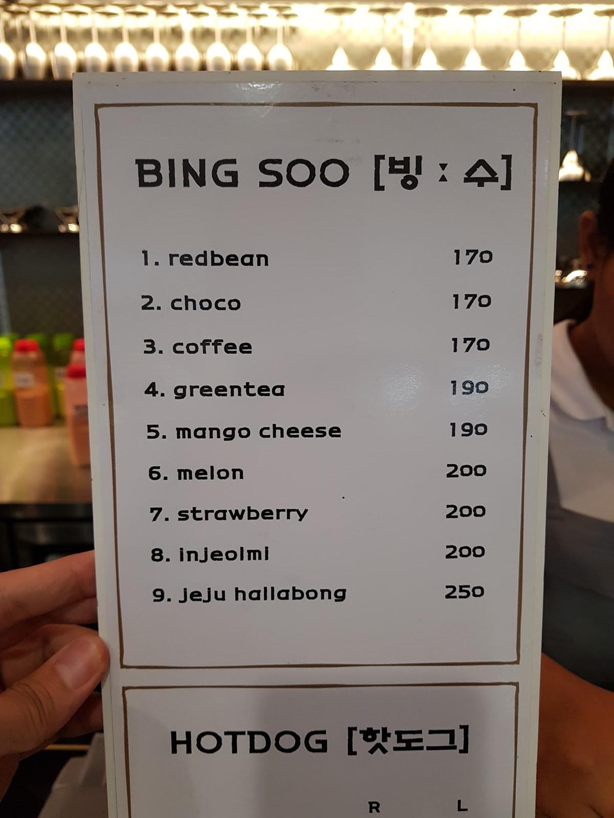 Menu at Sulin Korean Dessert Café restaurant, Tagbilaran City