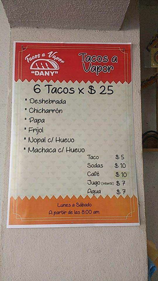 Menu at Tacos a vapor Dany del fracc. restaurant, Monterrey