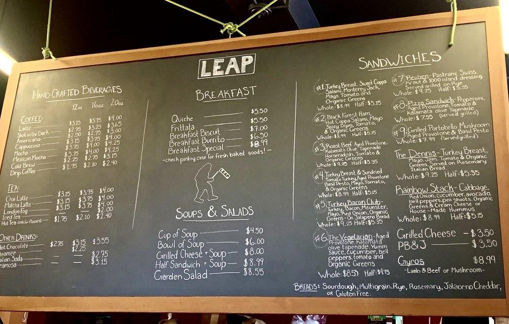 Menu at A Leap of Taste cafe, Klamath Falls