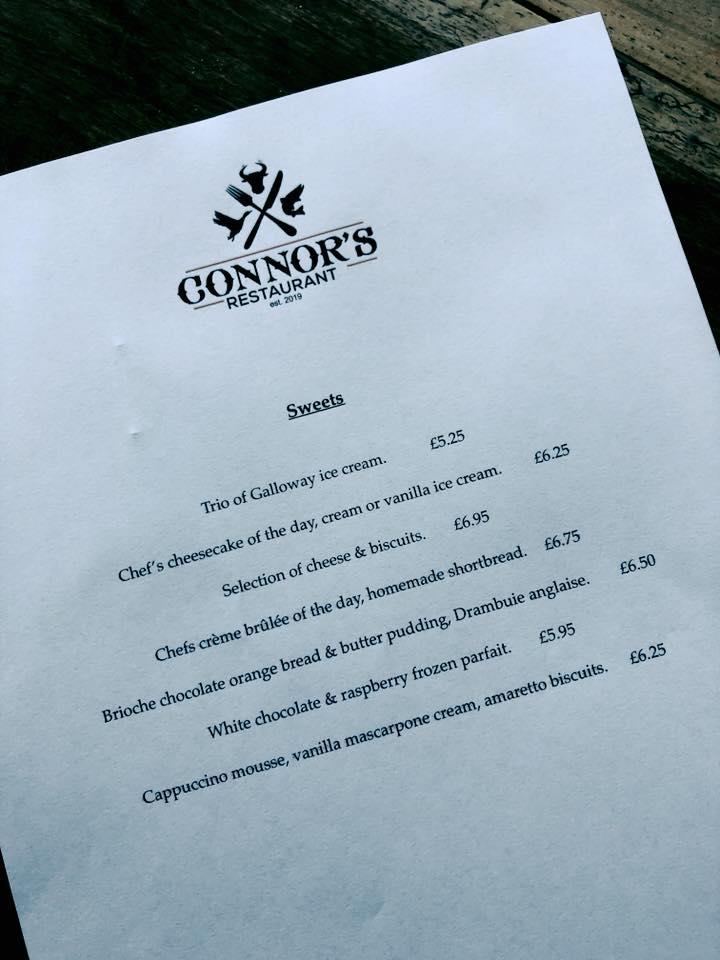 Menu at Connor's restaurant, Portpatrick