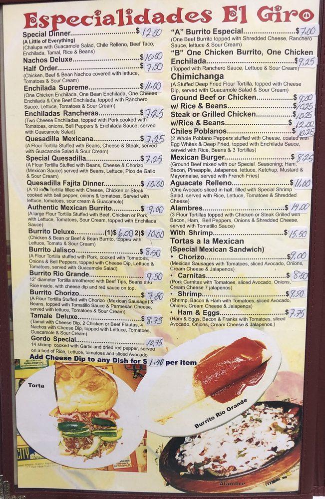 Menu at El Giro Mexican Restaurant, Mobile, Schillinger Rd S 101