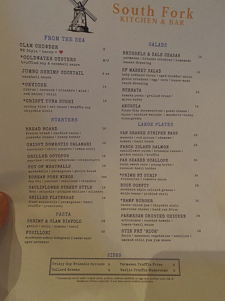 Menu at South Fork Kitchen & Bar, Stuart