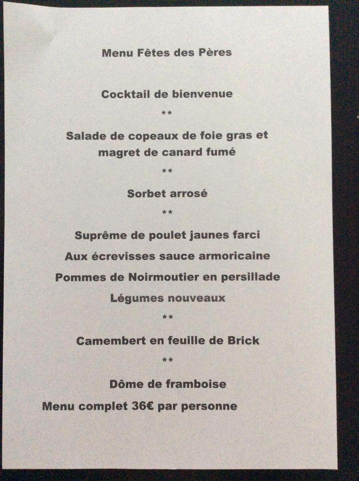 Menu at Le Paradis restaurant, Escles