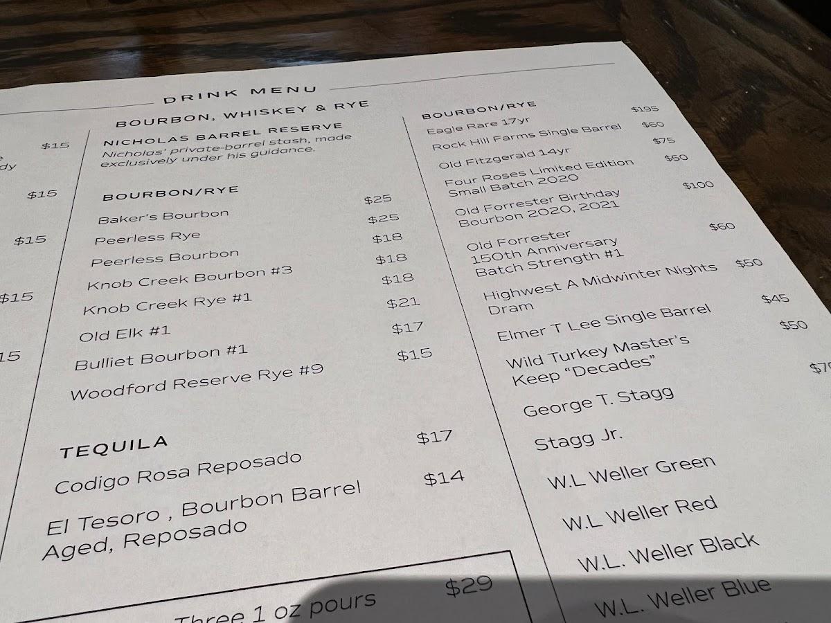 Menu at Nicholas Barrel & Roost, Red Bank