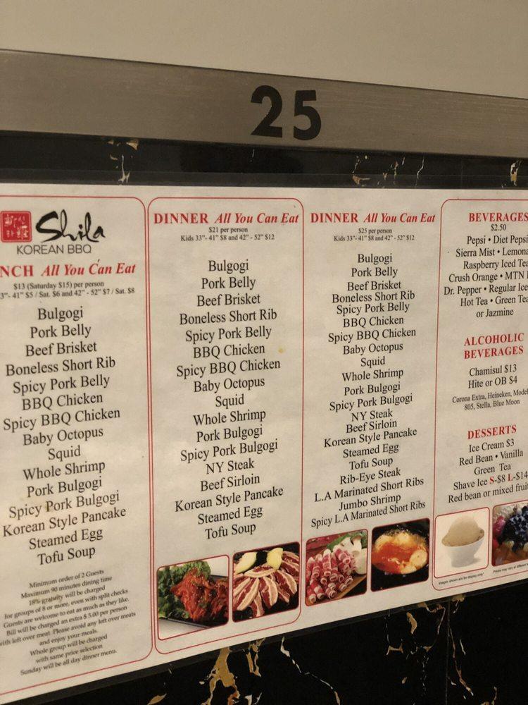 Menu at Shila Korean BBQ, Fresno, W Shaw Ave