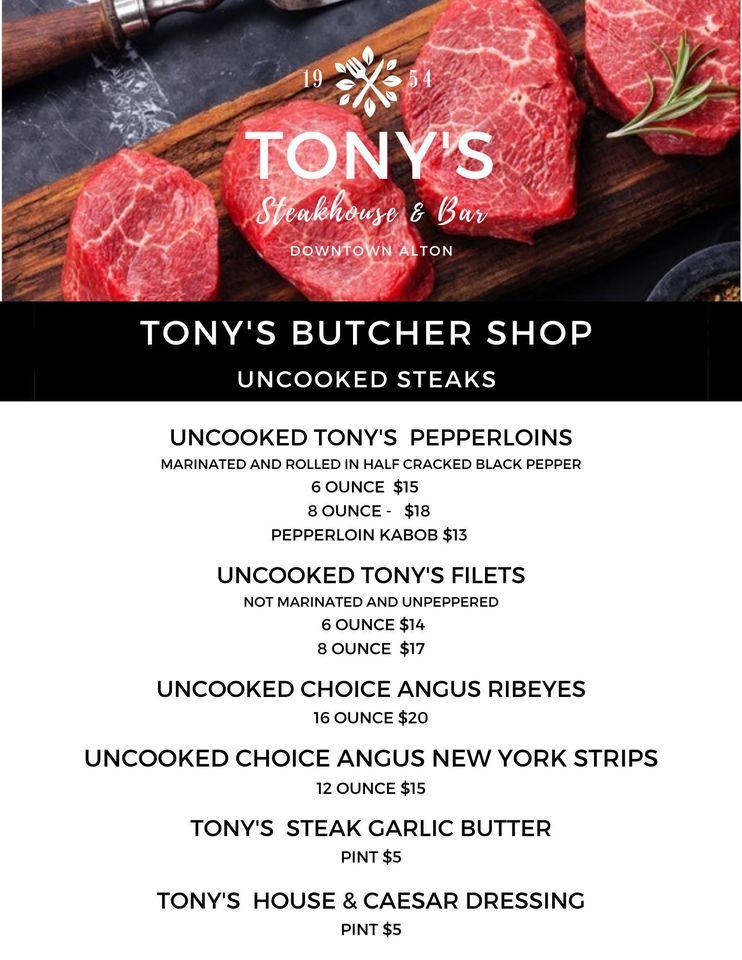Menu at Tony's Steakhouse and Bar, Alton