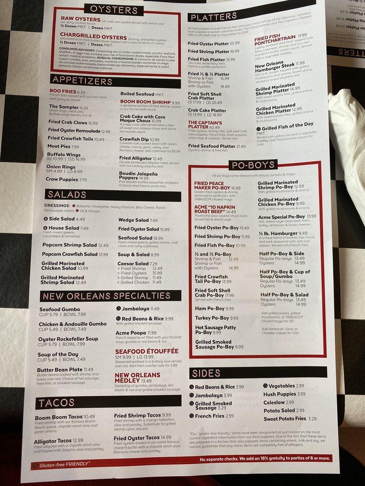 Menu At Acme Oyster House Restaurant Houston