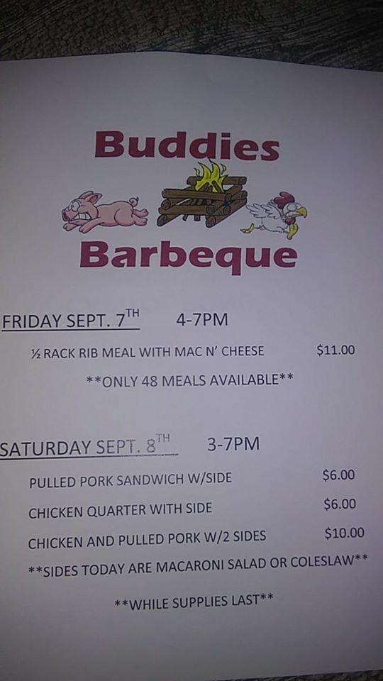 Menu at Buddies Barbeque, Conneautville