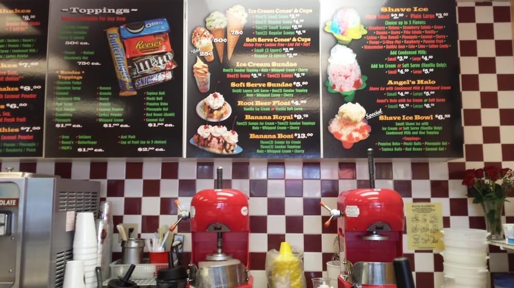 Menu at Angel's Ice Cream restaurant, Laie