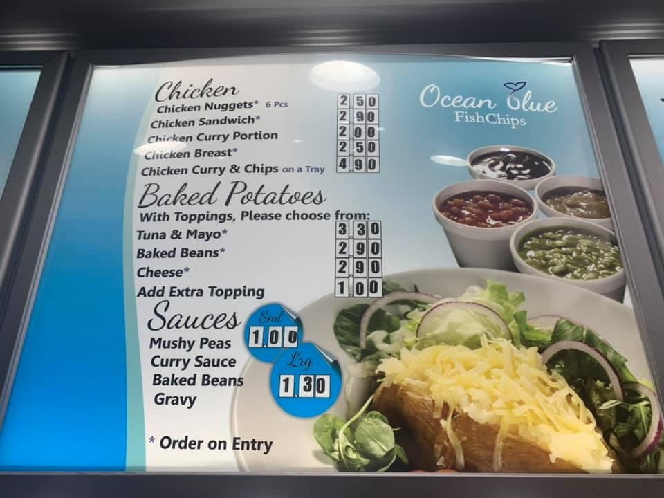 Menu at Ocean Blue restaurant, Sheffield