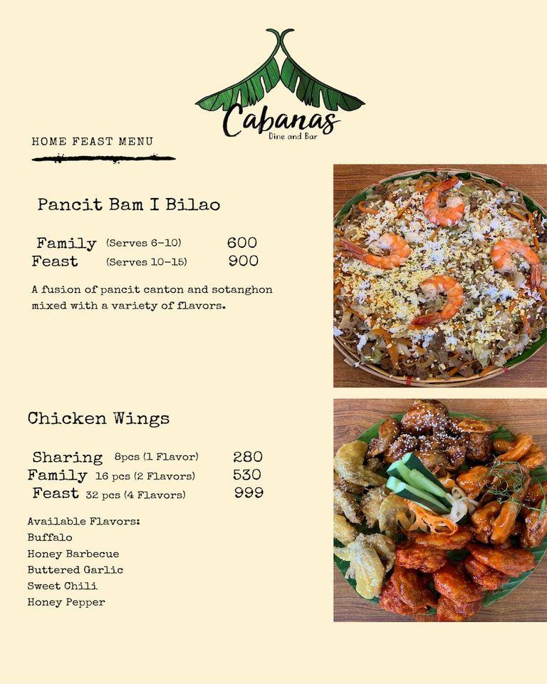Menu at Cabanas Dine and Bar, Tagaytay