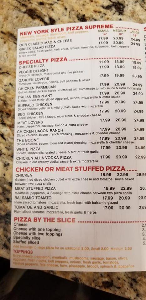 Menu at New York Style Pizzeria, Collierville