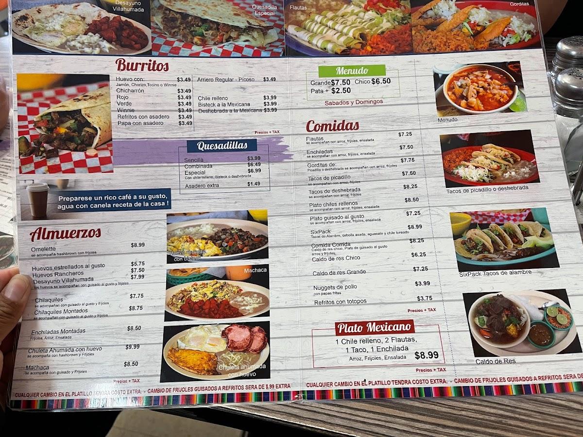 Menu at Quesadillas Estilo VillaAhumada restaurant, Socorro