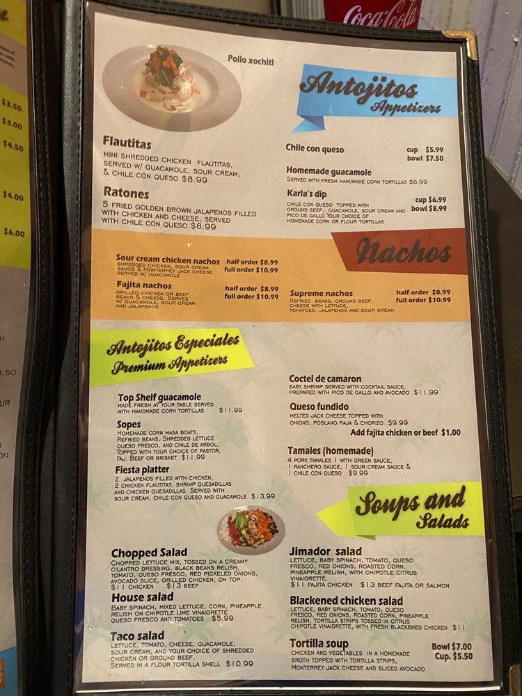 Menu at Los Jimadores Tex Mex Tequila Factory restaurant, Fort Worth