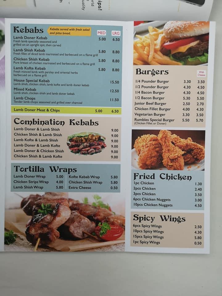 Menu at Rumbles Fish Bar Trumpington, Cambridge